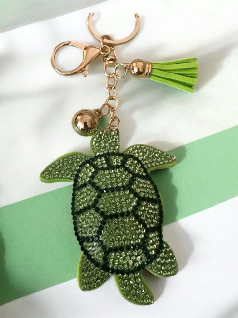 Green Turtle Keychain‎ & Bag Charm with Rhinestones New Handbag Accessory